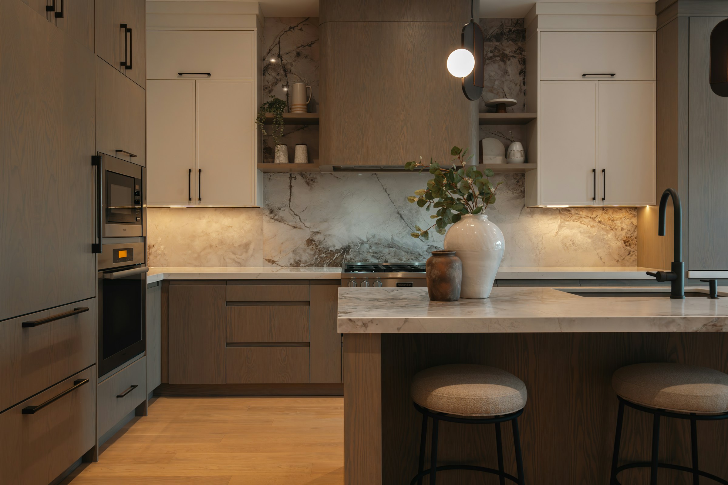 Warm greige and timber kitchen